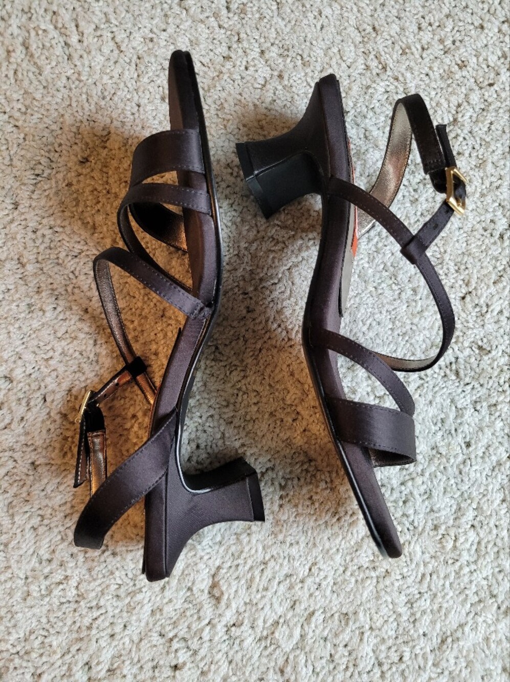 Keneth Cole Unlisted Vintage Women's Black Satin Strappy Wide Mid-Heel Sandals